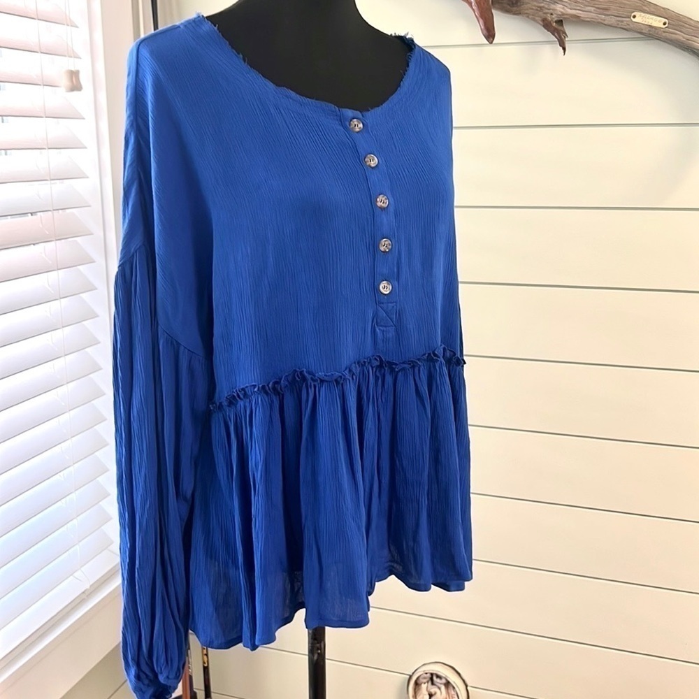 ⭐️Baku,Royal Blue Babydoll Blouse, Beautiful Lines, Excellent Condition, Size S